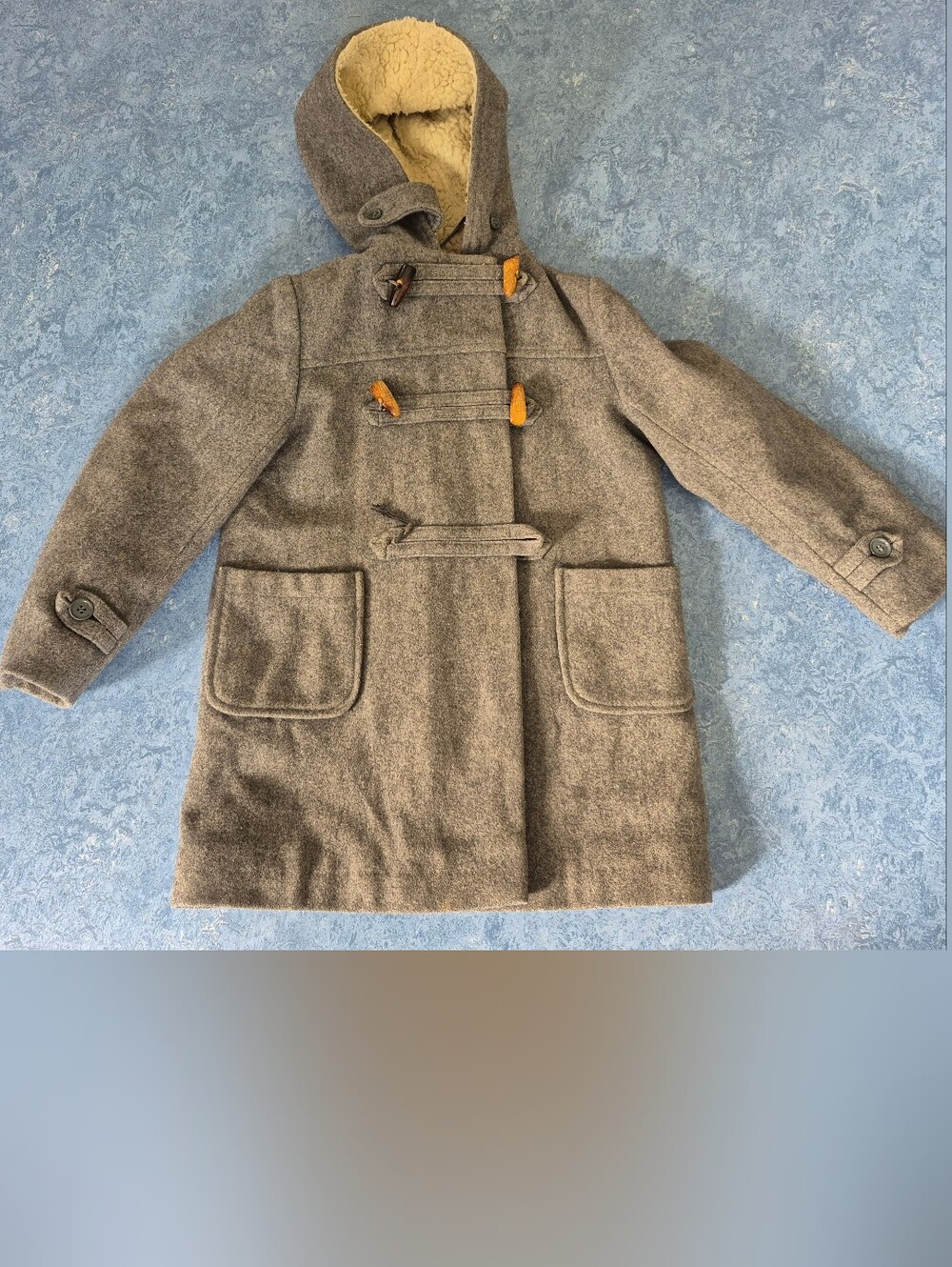 100% Wool V8ntage Holt Renfrew Duffle Coat Boys Size 7 Grey Made In England